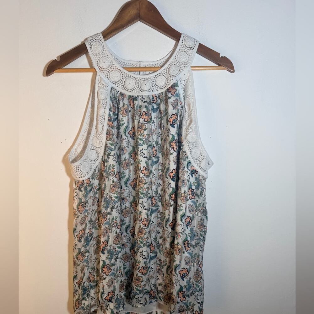 Floral Sleeveless Top with Crochet Detail